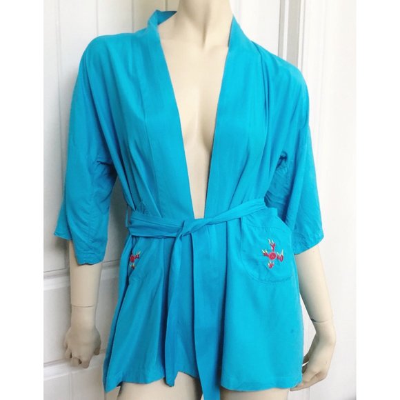 Vintage Blue Robe, Loungewear, Year of the Dragon, Duster - Picture 3 of 6